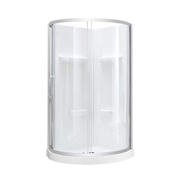 Maia 32 in. x 79.50 in. Corner Drain Corner Shower Kit in Clear and Chrome