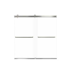 Brianna 60 in. W x 62 in. H Sliding Frameless Shower Door in Brushed Stainless Finish with Clear Glass