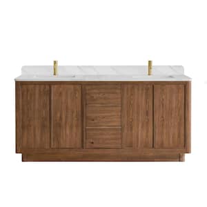 Cairo 72 in.W x 22 in.D x 33.9 in.H Double Bath Vanity in Oak Weathered Brown with Silk White Quartz Stone Top