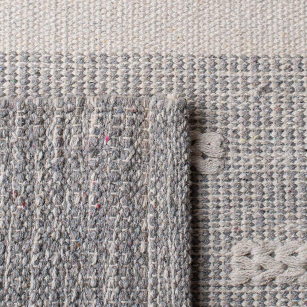 Ivory and Grey Striped Wool Cotton Runner Rug