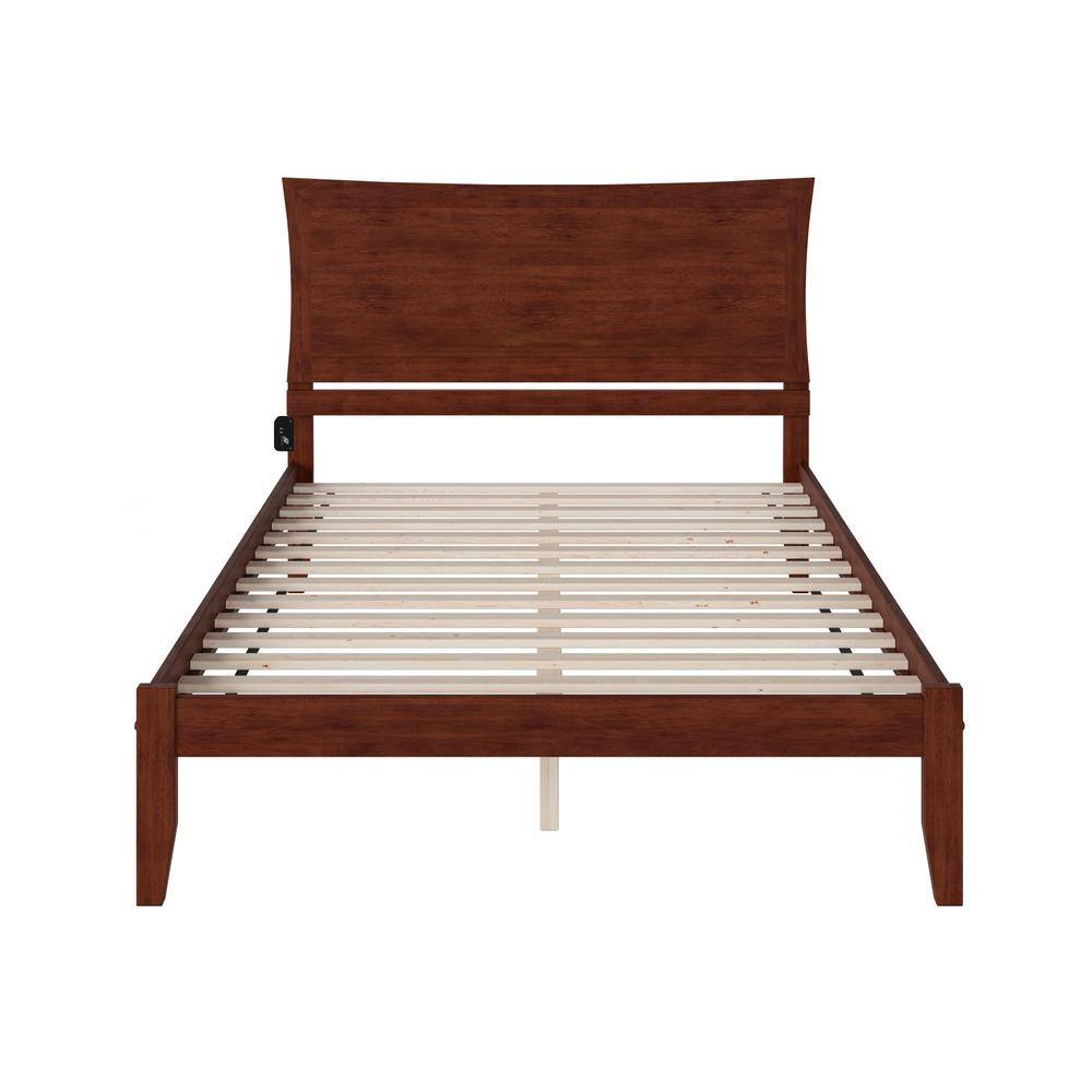 Walnut Queen Upholstered Platform Bed with Storage Drawers