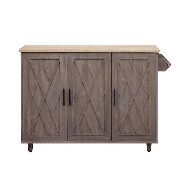 Lycvki Brown Wood 51.2 in. Kitchen Island with Drop Leaf, Internal Storage Rack, Towel Rack