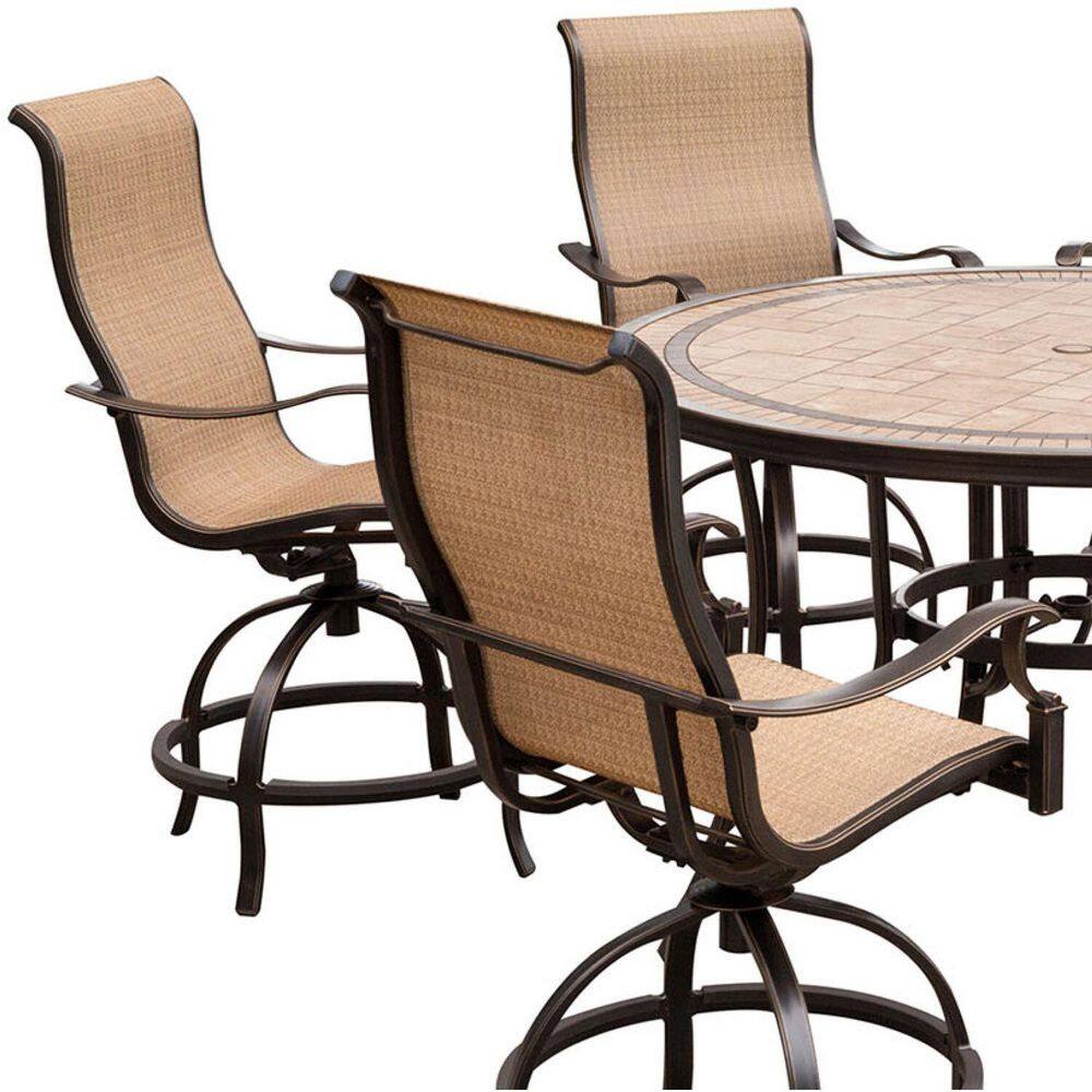 Monaco Tan and Bronze Aluminum 7-Piece High-Dining Set with Round Tile-Top Table