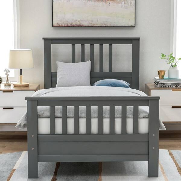 Gray Easy To Assemble Wooden Bed Frame, Gray Wood Headboard And Frame