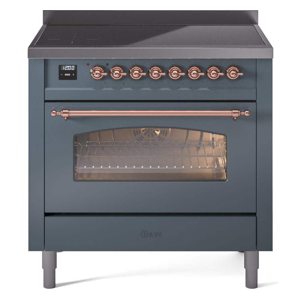 Nostalgie II 36 in. 6 Zone Freestanding Induction Range in Blue Grey with Copper -  ILVE, UPI366NMPBGP