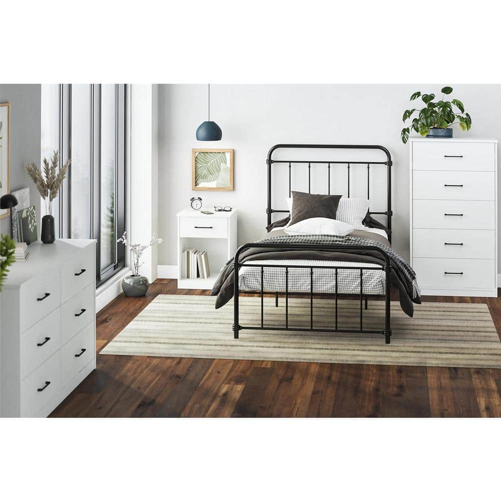 White Laminated Particleboard Nightstand with Drawer and Cubby