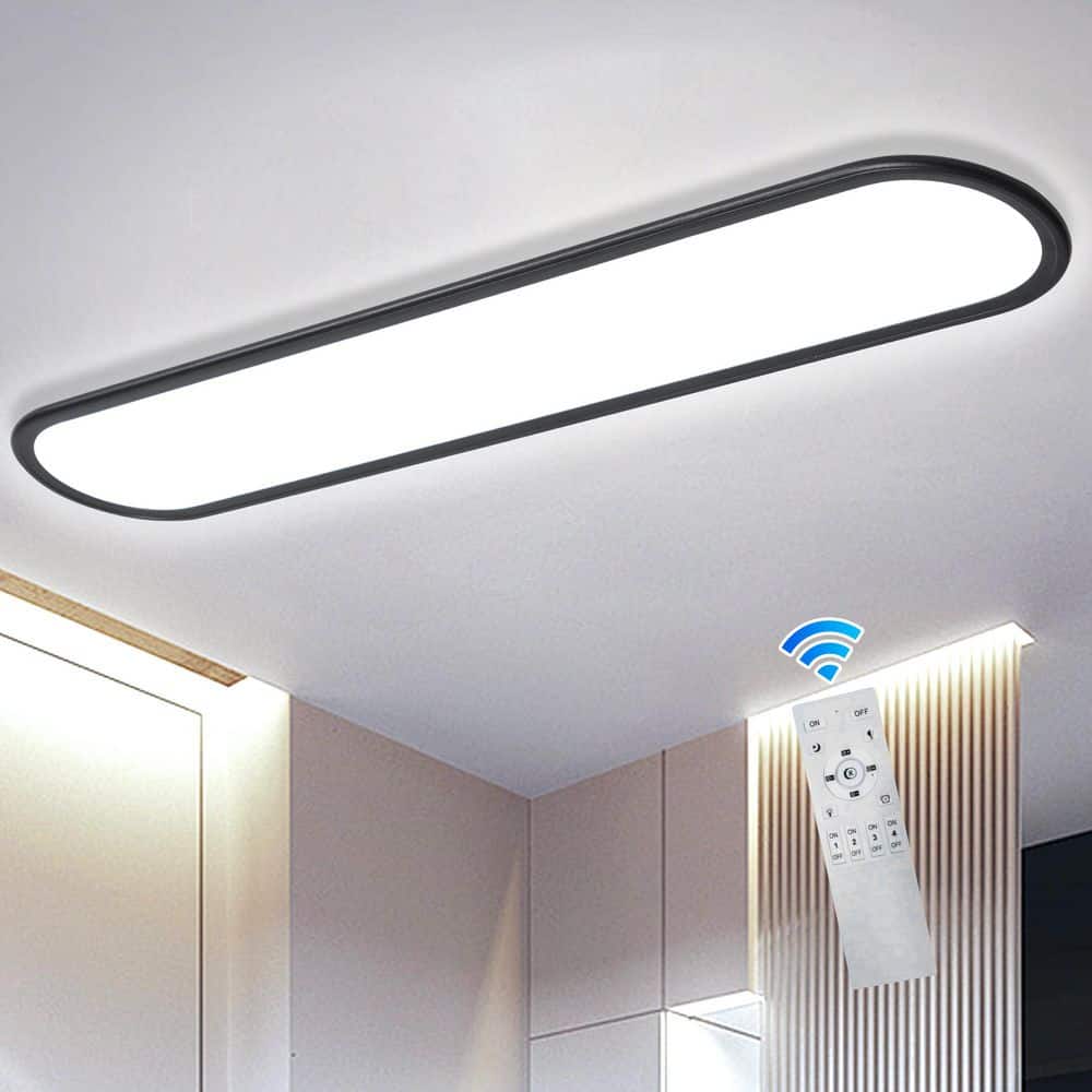 55.11 in. 60-Watt Modern Black Rectangle Dimmable Integrated LED Flush Mount with Acrylic Shade and Remote Included price history on PriceWatchPro