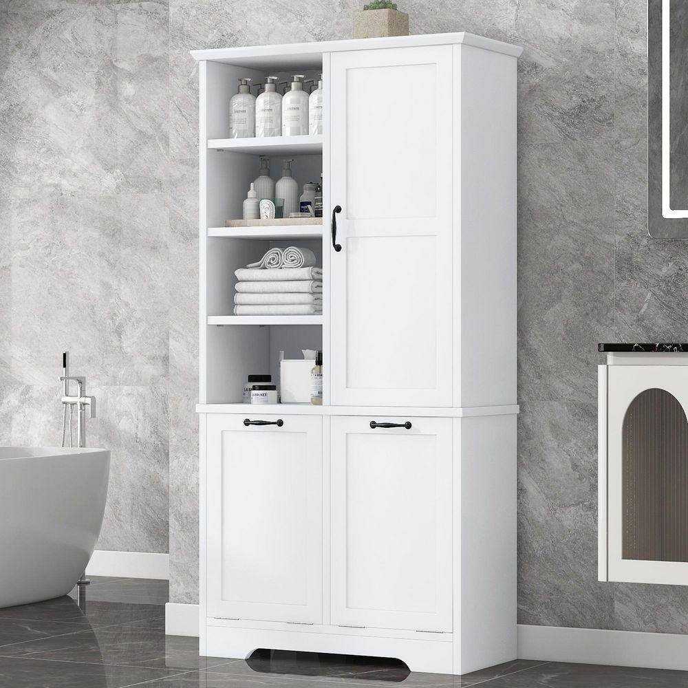 31 in. W x 14 in. D x 68 in. H White Linen Cabinet Tall Bathroom Storage Linen Cabinet with Tilt-Out Laundry Hamper price history on PriceWatchPro