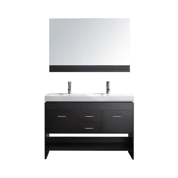 Virtu USA Gloria 48 in. W Bath Vanity in Espresso with Ceramic Vanity Top in White Ceramic with Square Basin and Mirror and Faucet