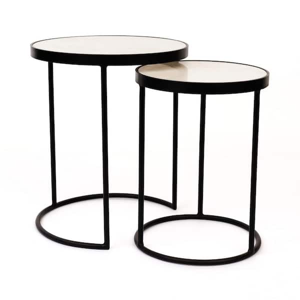 Best Home Fashion 18 in. Round Marble Nesting Tables with set of 2