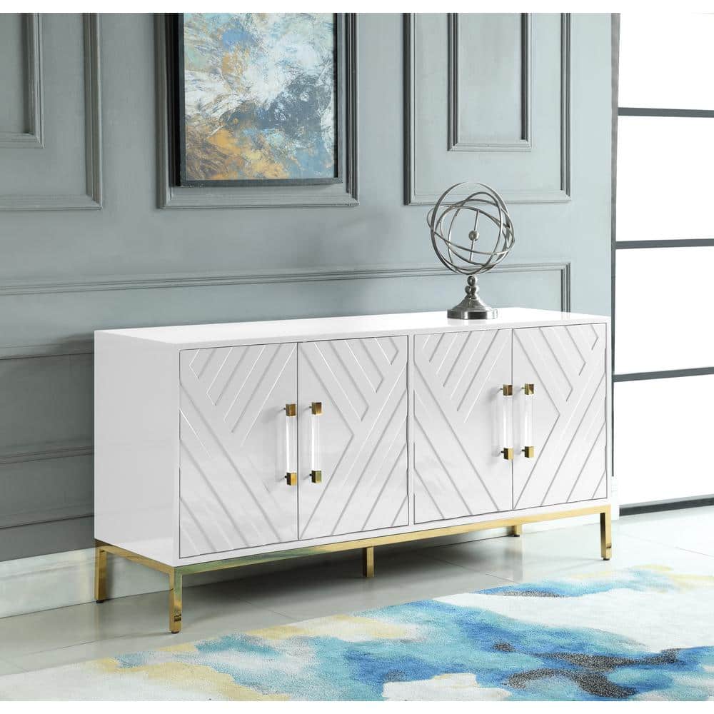 Junior 64" White and Gold Transitional Wood Sideboard