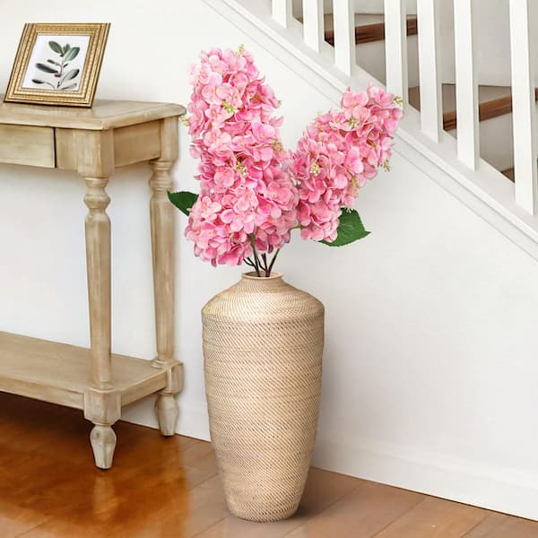 LIVING LUXURY 34 in. Deluxe Pink Artificial Cone Hydrangea Flower Stem Spray (Set of 2)