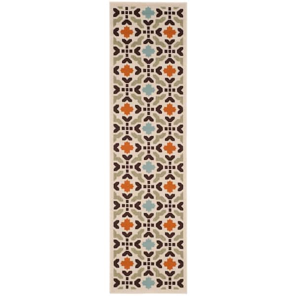 Veranda Cream/Terracotta 2 ft. x 7 ft. Geometric Indoor/Outdoor Runner Rug