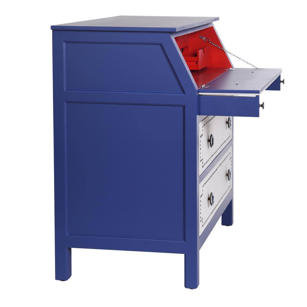 Dann Foley Medium Wood Blue and Cream Chest with USB Ports