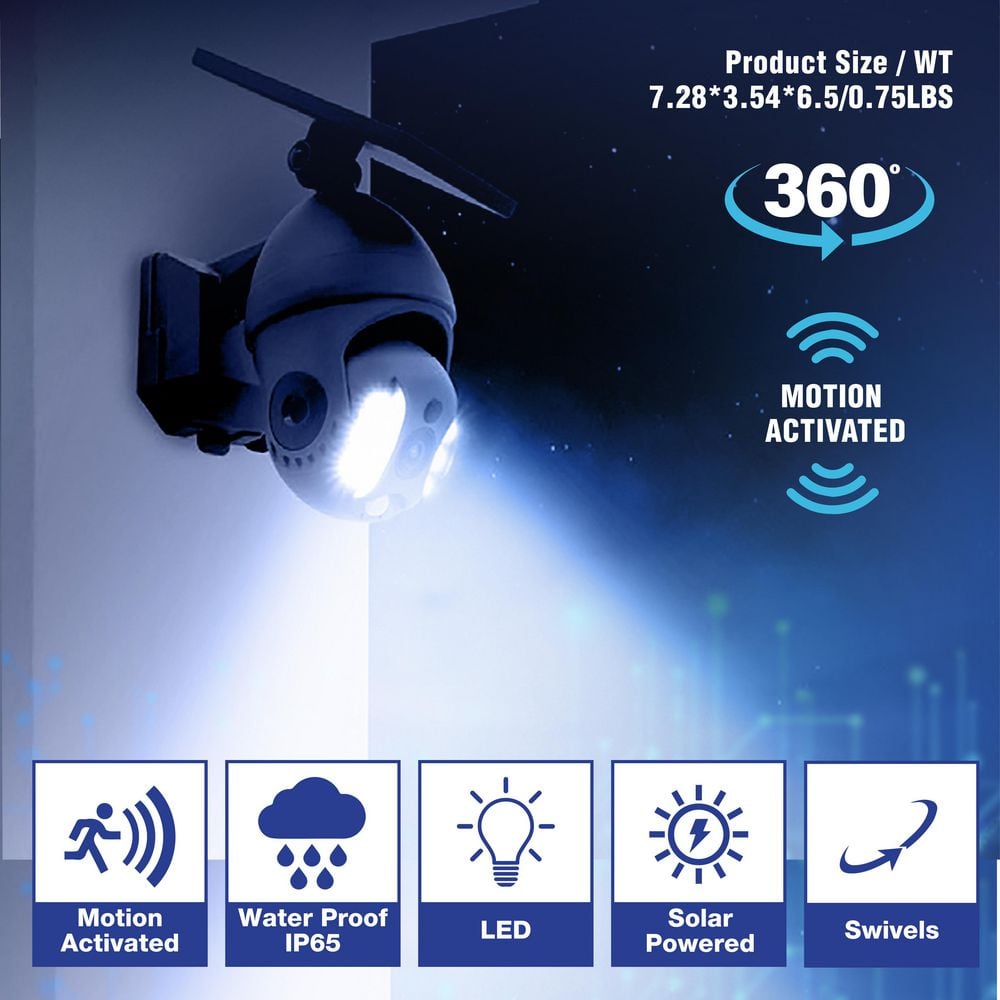 Bell & Howell Black Solar Powered Motion-Sensing LED Security Spotlight