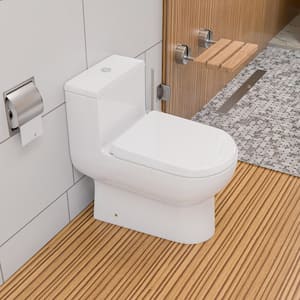 1-Piece 0.8/1.28 GPF Dual Flush Elongated Toilet in White