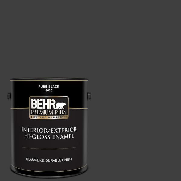 BEHR PREMIUM PLUS 1 gal. Pure Black Hi-Gloss Enamel Exterior/Interior Paint
