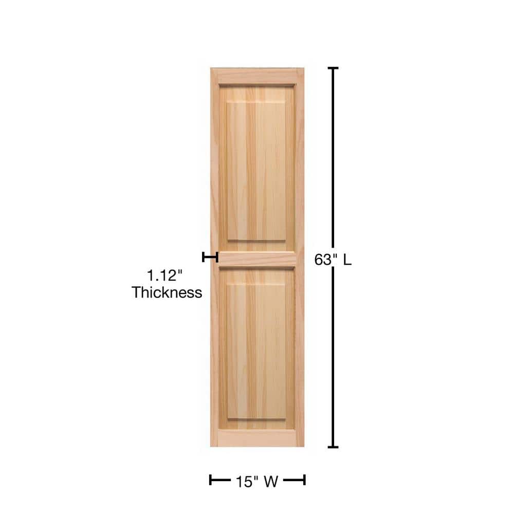 Unfinished Pine Raised Panel Exterior Window Shutters, 15" x 63"
