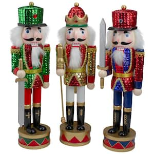 14 in. Wooden Sequin Jacket Christmas Nutcracker Set of 3