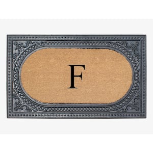 A1HC Oval Black/Beige 24 in. x 39 in. Rubber and Coir Heavy Duty Easy to Clean Monogrammed F Door Mat