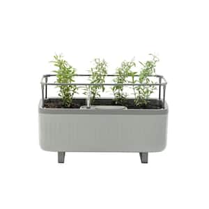 Herb Planter Box Recyclable Plastic with Trellis Self-Watering Rolling Raised Bed for Vegetables Plants Cage, Fog Gray