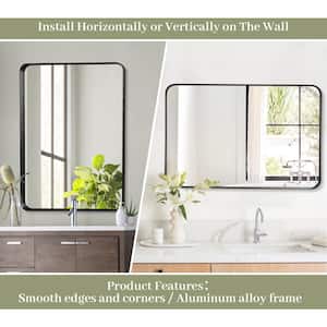 30 in. W x 39 in. H Large Rectangular Metal Deep Framed Wall Bathroom Vanity Mirror Black