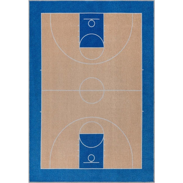 Well Woven Apollo Basketball Modern Sports Tan Blue 3 ft. 3 in. x 5 ft. Area Rug