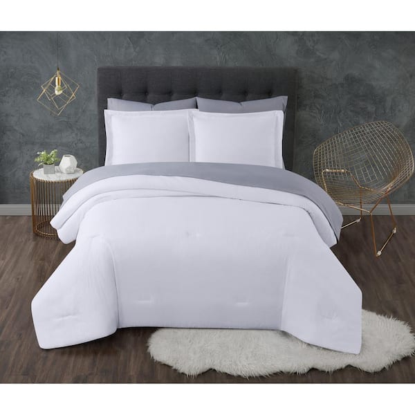 TRULY CALM Antimicrobial 7-Piece White Seersucker Microfiber Full Comforter Set