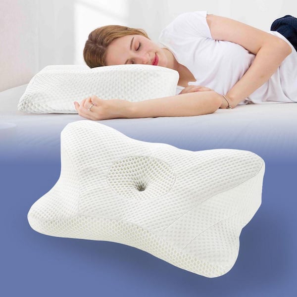 White Cervical Contour Memory Foam Pillows with Pillowcase for Side Back Stomach Sleepers