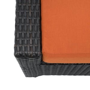 Deco Wicker Outdoor Patio Sofa with Sunbrella Tikka Orange Cushions