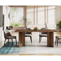 Farmhouse Walnut Brown Engineered Wood 63 in. Pedestal Dining Table (Seats-6)