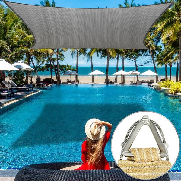 24 ft. x 24 ft. Square Pro Ring Sun Shade Sail 260 GSM Heavy Duty-Gray