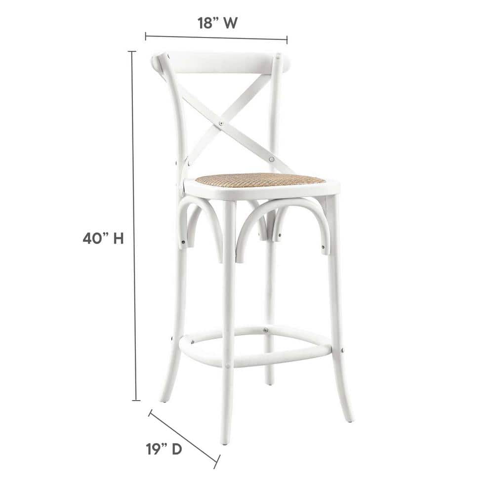 Modern Farmhouse Elm and Rattan White Counter Stool