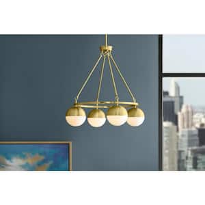 Palla 4-Light Gold Globe Chandelier with Frosted Glass Shade
