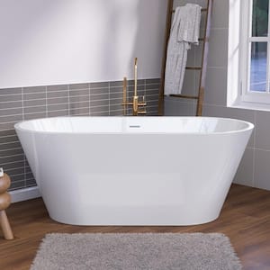 55 in. x 27 1/2 in. Oval Adjustable Soaking Bathtub with Integrated Slotted Overflow and Chrome Pop-Up Drain in White