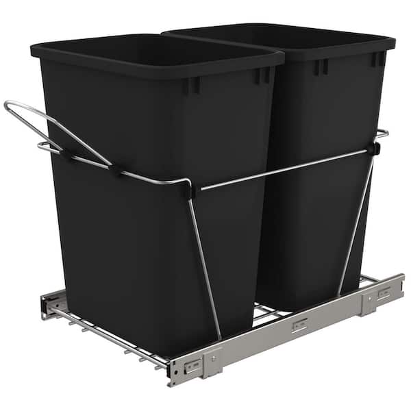 Rev-A-Shelf Black Double Pull Out Trash Can 35 Qt for Kitchen
