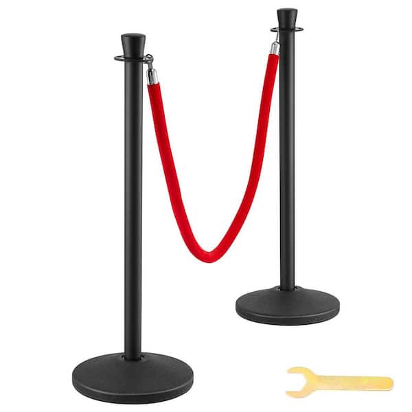 SKYSHALO Stanchion Posts with Velvet Ropes, 6-Pack Crowd Control Stanchion with 6-Pieces 5 ft., Red Velvet Ropes, Carbon Steel