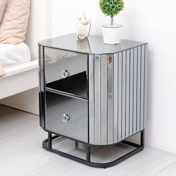 gray glass nightstand