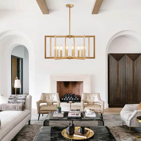 Sunpez 27 in. W 8-Light Gold Ceiling Chandelier Modern Pendant