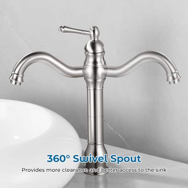 Single Hole Single Handle Waterfall Vessel Sink Faucet in Brushed Nickel