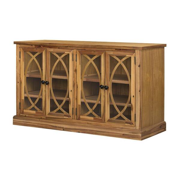 Benjara Brown Wood Top 19 in. Sideboard with 2 Glass-Door Cabinets