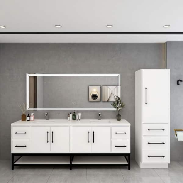 Victoria 84 in. W x 20 in. D x 35 in. H Double Sink Freestanding Frame Bath Vanity in Gloss White with White Acrylic Top