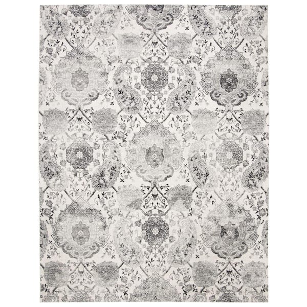 Madison Cream/Silver 12 ft. x 15 ft. Medallion Floral Area Rug