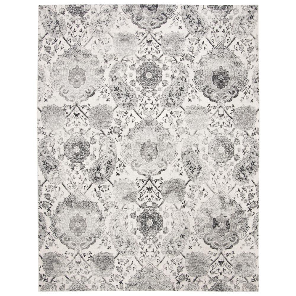 Elegant Cream/Silver Synthetic 9' x 12' Hand-Knotted Area Rug