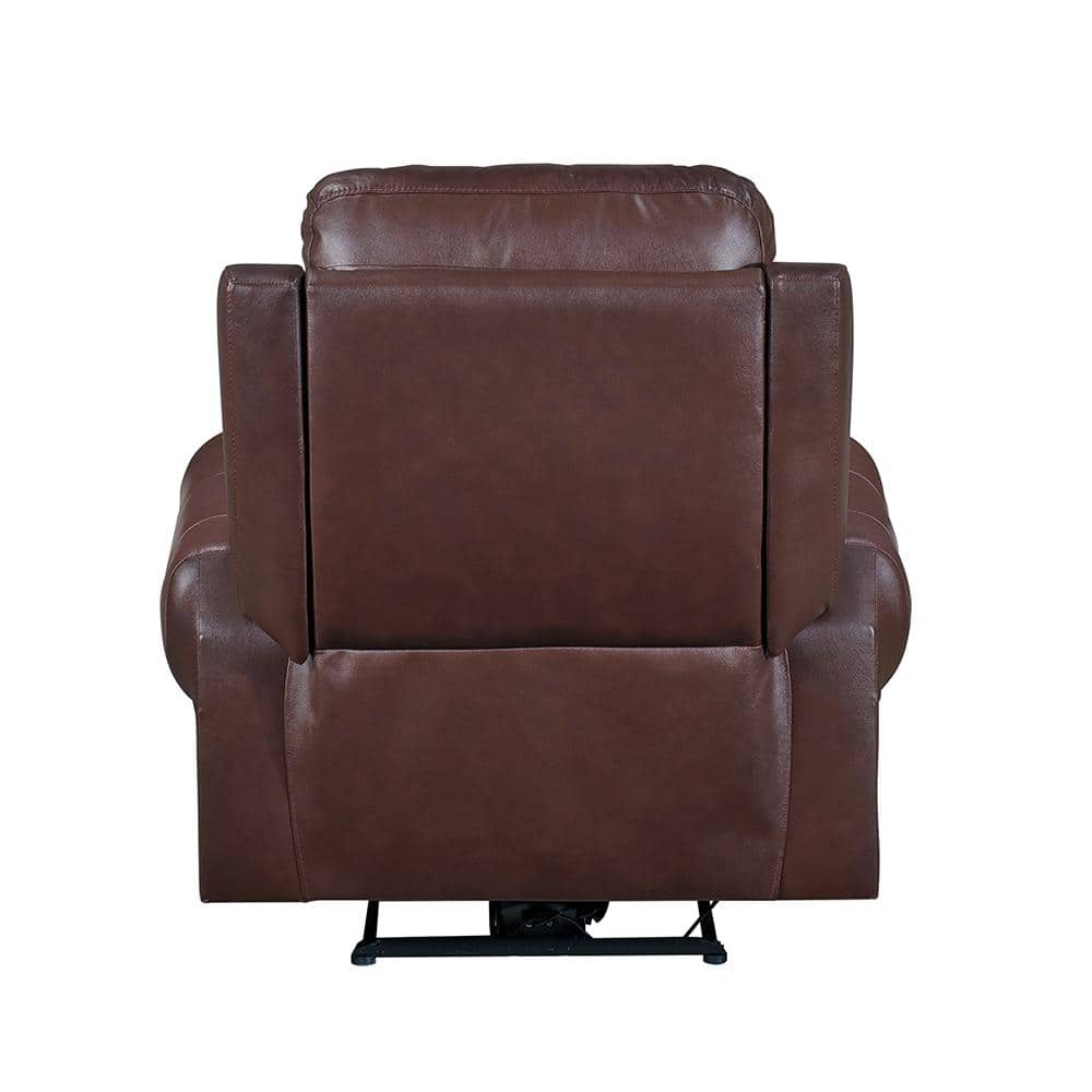 Brown Leather Power Recliner with Wood Frame and USB Port
