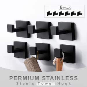 6-Pack Wall-Mounted J-Hook Stainless Steel Bathroom Robe/Towel Hook in Matte Black