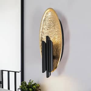 Amphotical 6-Light Dimmable Integrated LED Black and Antique Gold Leaf Wall Sconce with Resin Shade