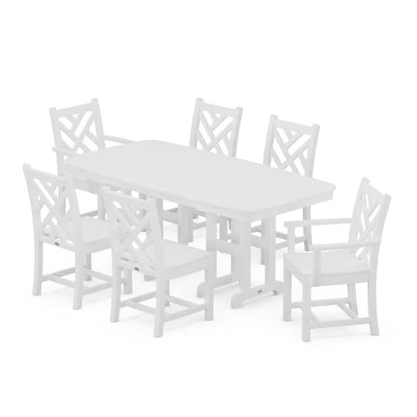 POLYWOOD Chippendale White 7-Piece Plastic Outdoor Patio Dining Set