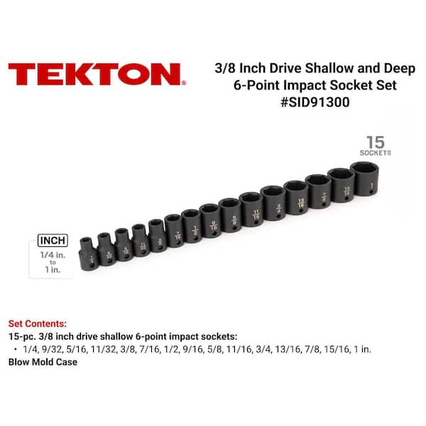 3/8 in. Drive 6-Point Impact Socket Set, 15-Piece (1/4 in. - 1 in.) - Case