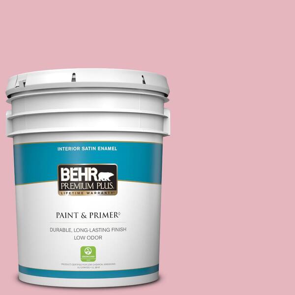 BEHR PREMIUM PLUS 5 gal. #M140-3 Premium Pink Satin Enamel Low Odor Interior Paint & Primer